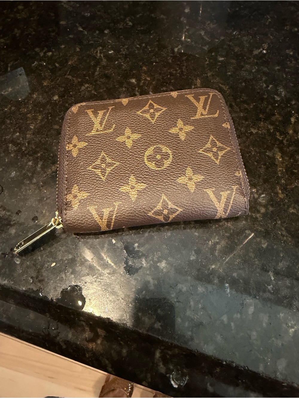 Monogram Zip Around Card Holder in Brown/Gold